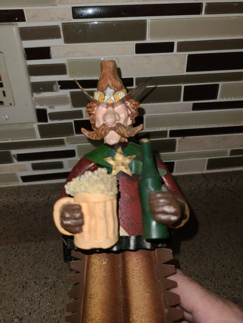 Vintage Cowboy Metal Art Statue Western Decor Holing a Mug of Beer & a Bottle